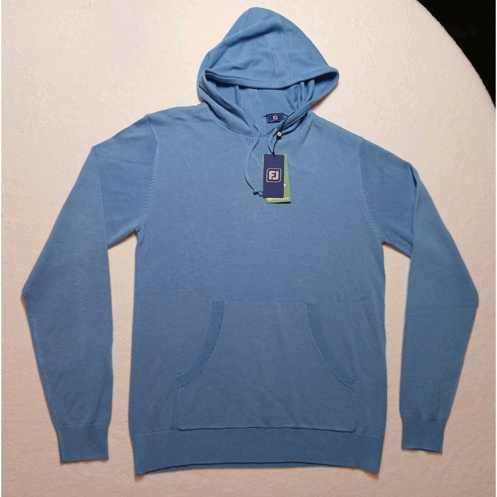 NWT FootJoy Men's Riviera Golf Sweater Hoodie Blue Dri-Release Wool Blend Size S